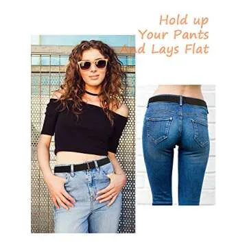 SATINIOR 2/3/4 Pack Women Elastic Stretch Belt Invisible Belts with Flat Buckle for Jeans Pants Dresses(Black, Dark Blue, Khaki, Brown,4 Pack)