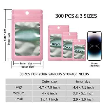 Funnyleaf 300 Pack Resealable Mylar Bags for Food & Jewelry