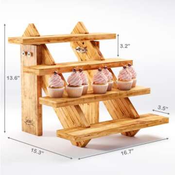 Seaela PORTABLE Wooden Cupcake Stand Rustic for Craft Fair Display, Farmers Markets, Special Occasions like Weddings. Display Shelves, Wood Cupcake Stands, Display Stand, 4 Tier Wood Stand for Cake