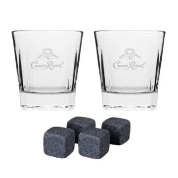 Whiskey Glasses Set of 2 Crown Royal Whiskey Glass and Stone Set 2 Scotch Glasses and 4 Unique Chill...