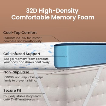 OhGeni Cooling Queen Size Memory Foam Mattress Topper for Comfort