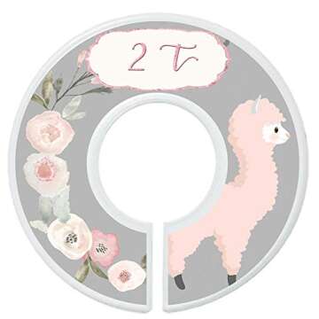 Mumsy Goose Nursery Closet Dividers Closet Organizers Baby Girl Clothes Dividers Llamas (Sizes 2T - 7 (6 Rings))