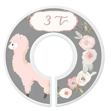Mumsy Goose Nursery Closet Dividers Closet Organizers Baby Girl Clothes Dividers Llamas (Sizes 2T - 7 (6 Rings))