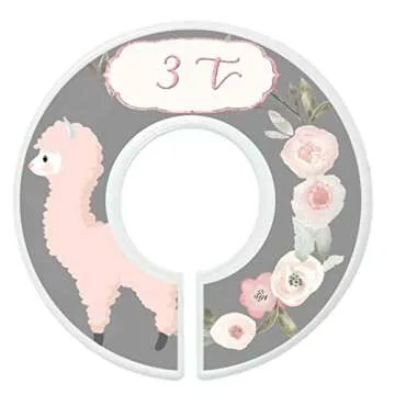 Mumsy Goose Nursery Closet Dividers Closet Organizers Baby Girl Clothes Dividers Llamas (Sizes 2T - 7 (6 Rings))