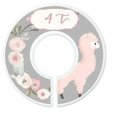 Mumsy Goose Nursery Closet Dividers Closet Organizers Baby Girl Clothes Dividers Llamas (Sizes 2T - 7 (6 Rings))