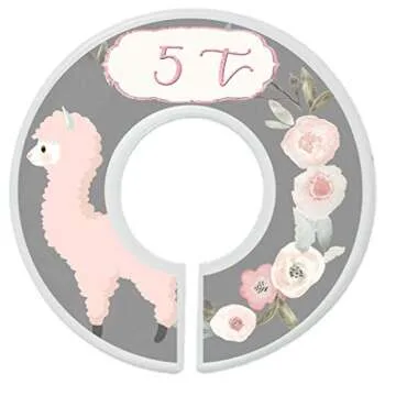 Mumsy Goose Nursery Closet Dividers Closet Organizers Baby Girl Clothes Dividers Llamas (Sizes 2T - 7 (6 Rings))