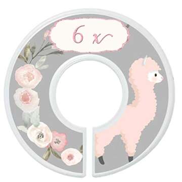 Mumsy Goose Nursery Closet Dividers Closet Organizers Baby Girl Clothes Dividers Llamas (Sizes 2T - 7 (6 Rings))