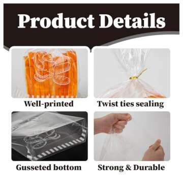 Lesibag 100Pcs 11"x 14" Bottom Gusset Bread Loaf Bags with Ties, Clear Printed Cello Cellophane Bags for Homemade Bread or Bakery