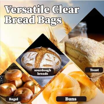 Lesibag 100Pcs 11"x 14" Bottom Gusset Bread Loaf Bags with Ties, Clear Printed Cello Cellophane Bags for Homemade Bread or Bakery