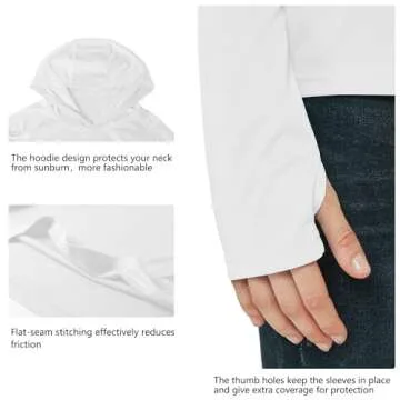 Willit Women's UPF 50+ Sun Protection Hoodie SPF Shirt long sleeve Hiking Fishing Outdoor Shirt Lightweight Hoodie White L