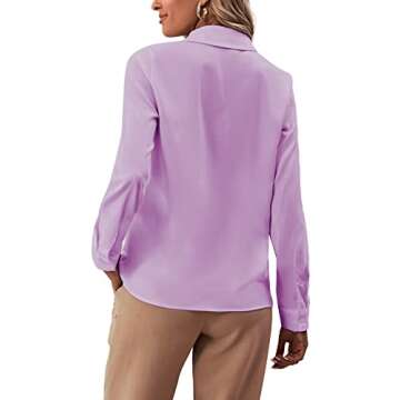 LYANER Women's Collar Neck Button Down Ruffle Front Long Sleeve Blouse Shirt Top Light Purple Medium