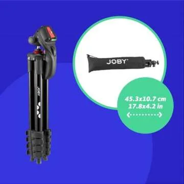 JOBY Compact Action Tripod, Camera Tripod with Ball Head, Universal ¼-20” Quick Release Mount and Carrying Bag, for CSC,DSLR, Mirrorless Cameras, Colour: Black, 1.5kg Capacity