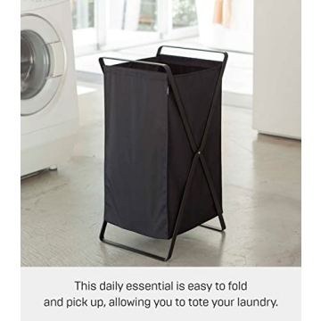 Yamazaki Home Laundry Basket - Foldable Storage Hamper Organizer Steel One Size Black