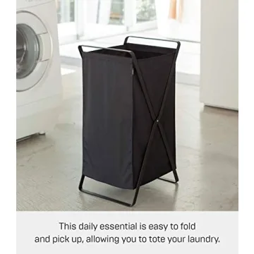 Yamazaki Home Laundry Basket - Foldable Storage Hamper Organizer Steel One Size Black
