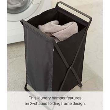 Yamazaki Home Laundry Basket - Foldable Storage Hamper Organizer Steel One Size Black