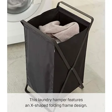 Yamazaki Home Laundry Basket - Foldable Storage Hamper Organizer Steel One Size Black
