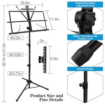 Adjustable Portable Music Stand with Carrying Bag