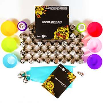 Flower tips for cake decorating - Russian Piping Tips Set 66pcs - Cake piping nozzles - 25 Ball Tips -30 Bags - 6 Silicone cups - 2 Couplers - Booklet - flower icing tips - Baking gifts for women