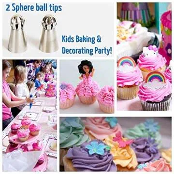 Flower tips for cake decorating - Russian Piping Tips Set 66pcs - Cake piping nozzles - 25 Ball Tips -30 Bags - 6 Silicone cups - 2 Couplers - Booklet - flower icing tips - Baking gifts for women