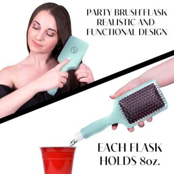 GoPong Hair Brush Flask 2 Pack (16 oz Total) - Party Brush Hidden Alcohol Travel Flasks for Women an...
