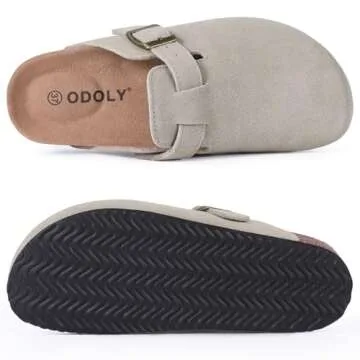 ODOLY Women's Suede Clogs Soft Cork Footbed Leather Mules Comfort Potato Shoes with Arch Support, Light Grey 41