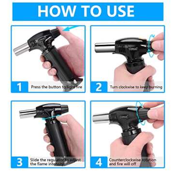 CORKAS Butane Torch, Professional Refillable Butane Torch Lighter, Cooking Torch with Adjustable Flame, Culinary Torch for Kitchen, Desserts, Creme Brulee, BBQ & Baking (Butane Fuel Not Included)