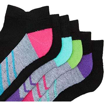 Fruit of the Loom Girl's Little Everyday Active Cushioned No Show Sock-6 Pair Pack, Black Assorted, 10.5-4 (Medium)