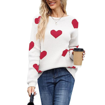 Alsol Lamesa Women's Cute Heart Valentines Sweaters Pullover Long Sleeve Crewneck Casual Knitted Swe...