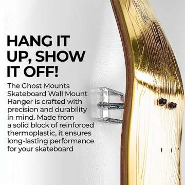 Ghost Mounts Luxury Skateboard Wall Mount - Premium Skateboard Mount for Floating Display, Strong & Durable, Secure Deck Display Skateboard Hanger (Clear)