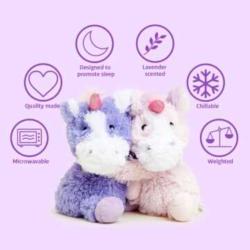 Warmies Hugs Unicorn Microwavable, Hot or Cold for Cool Relaxation and Warm Relief, Lavender Scented Cozy Plush Animal
