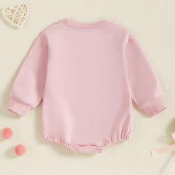 FIOMVA Valentines Day Baby Girl Outfit Infant Bubble Romper Newborn First Valentine Outfits Toddler Sweatshirt Clothes (E Embroidery XOXO Pink, 3-6 Months)