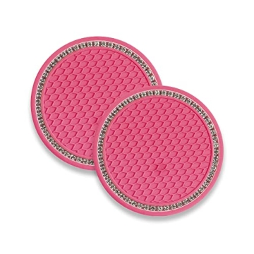 EcoNour Car Cup Coasters Pink (2 Pack) | Automotive Car Accessories | Unique Crystal White Rhineston...