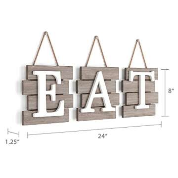 Barnyard Designs Eat Sign - Kitchen Signs Wall Decor, Kitchen Decorations Wall, Rustic Hanging Wall Decor, Primitive Country Farmhouse Home and Kitchen Decor, Distressed, 24" x 8” (Brown/White)