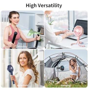 Lerat Portable Stroller Fan with Flexible Tripod, 3 Speeds Rechargeable Handheld Personal Fan, 360°...