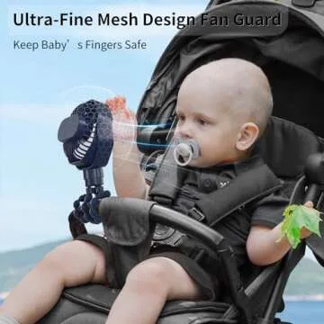 Lerat Portable Stroller Fan with Flexible Tripod, 3 Speeds Rechargeable Handheld Personal Fan, 360°Rotate Battery Operated Clip On Fan for Car Seat Crib Bike Treadmill Blue