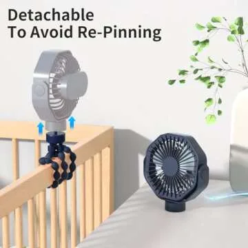 Lerat Portable Stroller Fan with Flexible Tripod, 3 Speeds Rechargeable Handheld Personal Fan, 360°Rotate Battery Operated Clip On Fan for Car Seat Crib Bike Treadmill Blue
