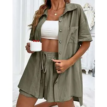 Chic and Comfortable APAFES Women Summer Linen Short Sets 2 Piece Outfit