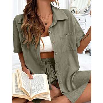 Stylish APAFES Summer Cotton Linen Short Sets for Women