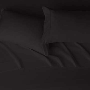 Amazon Basics 4 Piece Deluxe Microfiber Bed Sheets, Full Size, Black, Solid