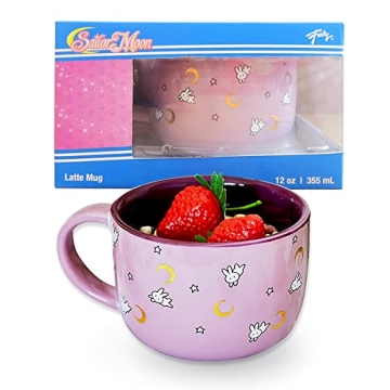 JUST FUNKY Sailor Moon Soup Mug featuring bunnies (Usagi) and gold moons | 12oz Soup Mug | Anime Mug...