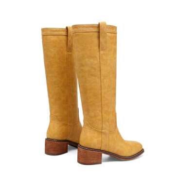 VOMIYALL Banana Women's Knee High Boots Comfortable Chunky Block Heel Long Boots for Women Square Toe Boots Low Heel Womens Boots.