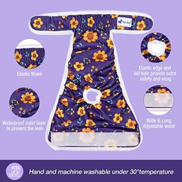 Pet Soft Washable Female Diapers (3 Pack) – Female Dog Diapers, Comfort Reusable Doggy Diapers for Girl Dog in Period Heat (Cute Flower, L)