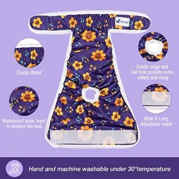 Pet Soft Washable Female Diapers (3 Pack) – Female Dog Diapers, Comfort Reusable Doggy Diapers for Girl Dog in Period Heat (Cute Flower, L)
