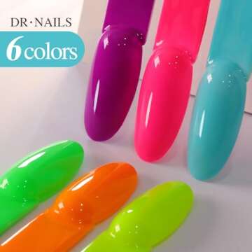 Double Rhythm Gel Nail Polish Set of 6 Colors Baby Light Pastel Milky Nail Polish Starter Kit Art DIY Salon Home (Neon Pink Blue Green Yellow Purple Orange,Kit 7)