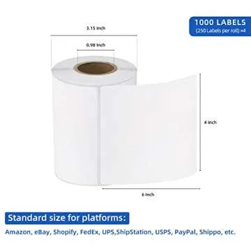 AKOGIRSE 4"x6" Direct Thermal Shipping Labels, 1000 Labels/4 Rolls(250 Labels per Roll), Perforated Mailing Postage Label, Thermal Label Paper Roll Compatible with MUNBYN Rollo Zebra, Strong Adhesive