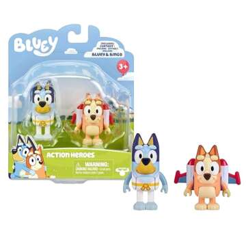 Bluey Figure 2-Packs, Action Heroes 2.5 Inch Bluey and Bingo Figures