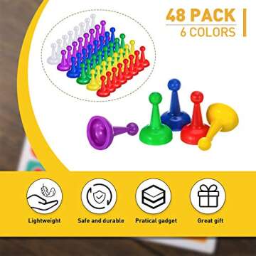 Sumind 48 Pcs 1 Inch Board Game Pieces Multicolor Pawns Board Game Pawns Plastic Chess Pieces for Component Tabletop Markers Accessories Random Color