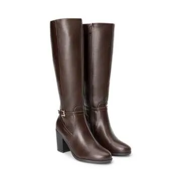 DREAM PAIRS Women's Knee-High Boots Comfortable Chunky Block Heel Riding Boots Fall Boots Pointed Toe Side Zipper Suede Tall Boots,Size 8.5,Brown-Pu,SDKB2403W