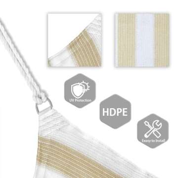 Patio Paradise 23' x 23' x 23' Sun Shade Sail Triangle Canopy, Permeable Shade Cloth Fabric Sunlight Block Patio Cover HDPE Deck Awning for Outdoor Backyard Pergolas Roof Shading, Beige White Strip