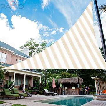 Patio Paradise 23' x 23' x 23' Sun Shade Sail Triangle Canopy, Permeable Shade Cloth Fabric Sunlight Block Patio Cover HDPE Deck Awning for Outdoor Backyard Pergolas Roof Shading, Beige White Strip